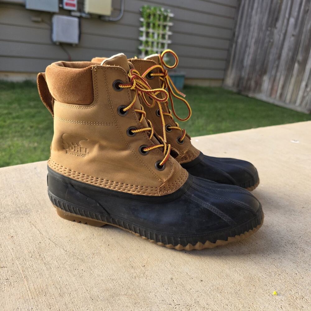 Sorel Cheyanne II Mens Waterproof Duck Boots Tan Black NM2575-224 Size 10